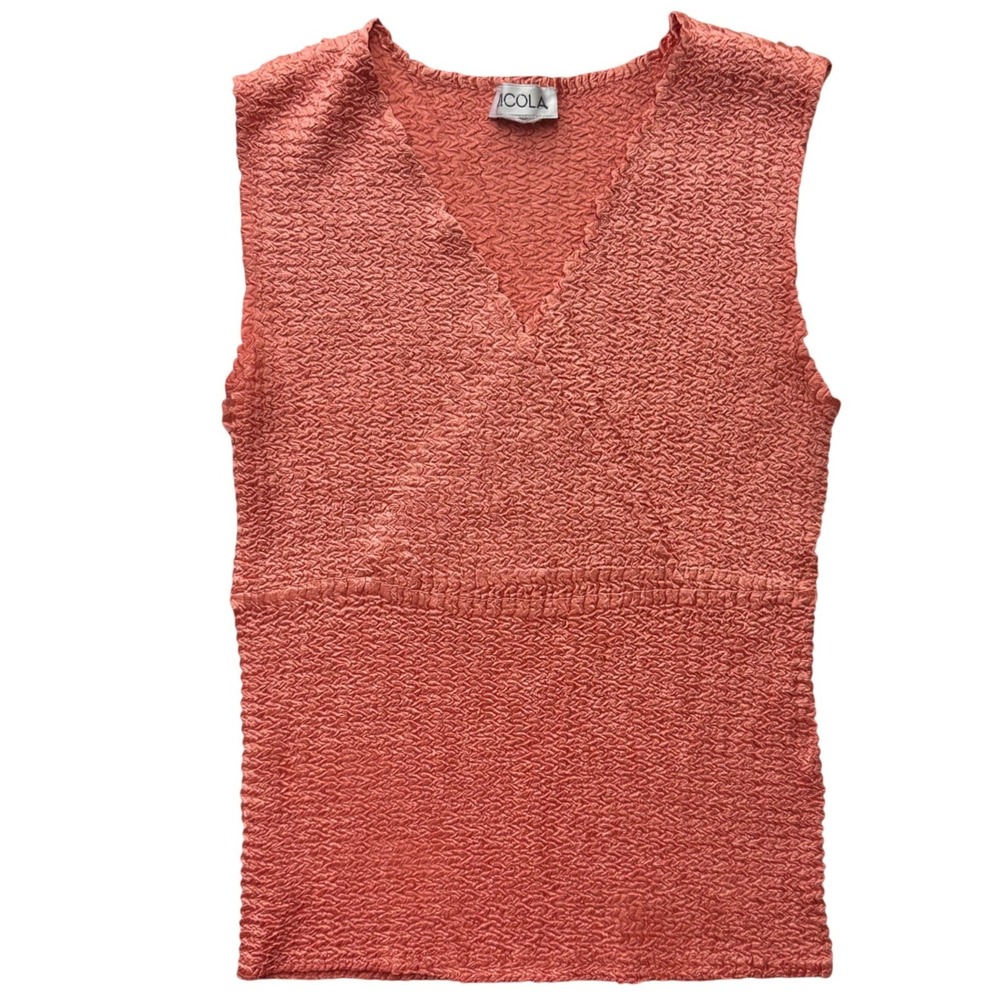 Nicola Vintage Y2K Top‎ Small Medium Sleeveless V-Neck Bubble Shirt Pink Coral